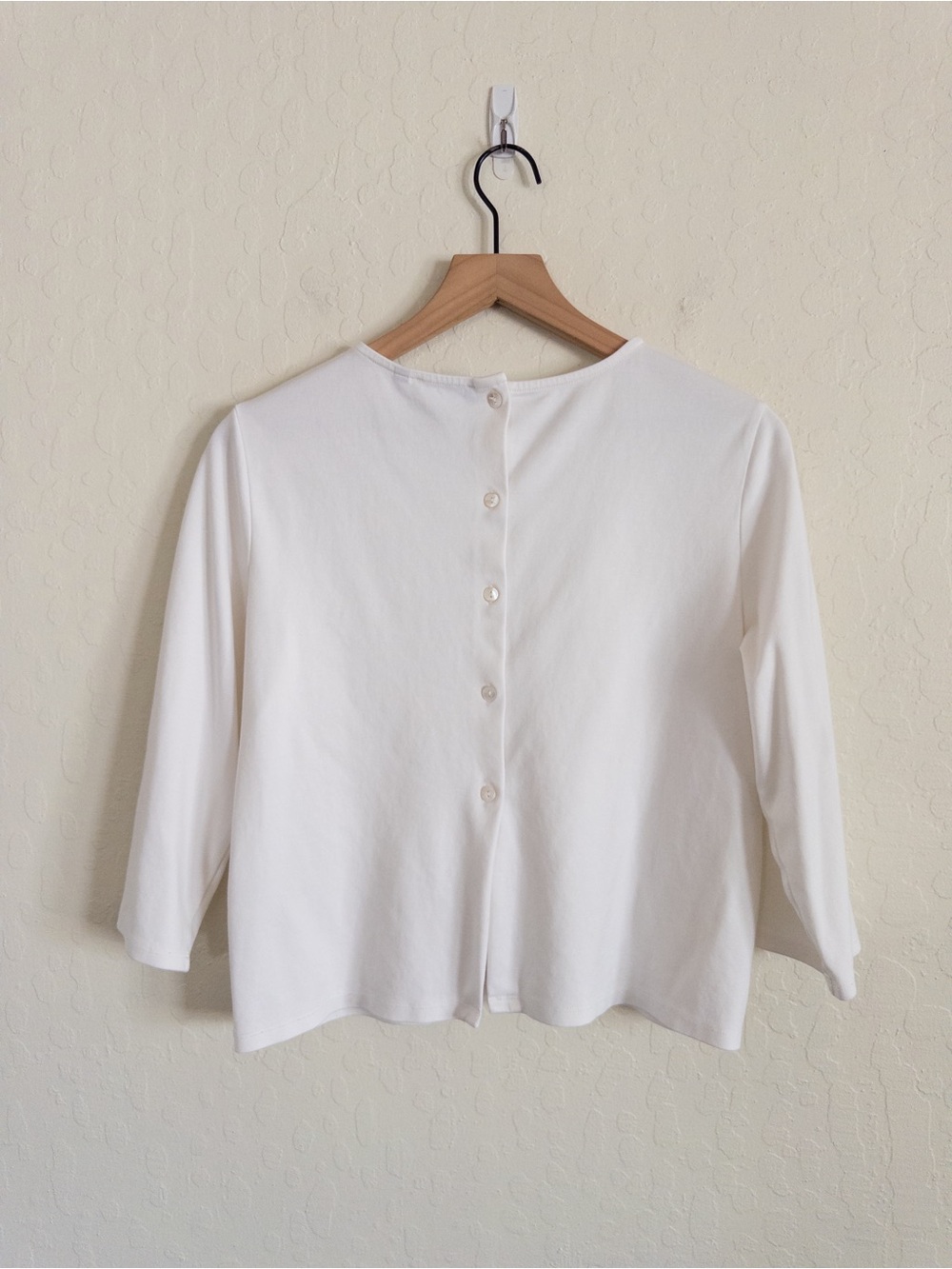 Theory 100% Cotton Button Back 3/4 Sleeve Boxy Top Tee T-Shirt Medium White